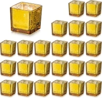 Glasseam Gold Tea Lights Candle Holder, Small Tealight Holder Set of 24, Square Candle Holders for Table, Mini Floating Candle Holder Centerpiece, Mercury Glass Votive Candle Holders for Wedding