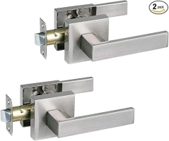 NEWBANG Hall/Closet Lever Handle Lock Satin Nickel Finish-Heavy Duty Door Lock Handle in Silver for Passage Door