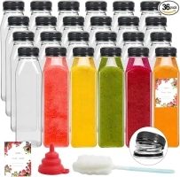 OAMCEG 36 PCS Juice Bottles with Caps, 8 oz Small Bottles for Liquids, Plastic Containers with Lids, Clear Juicing Bottles Reusable, Mini Fridge Bottles for Juicing, Smoothie, Drinking, Beverages