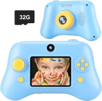 Kids Camera -Digital Selfie Cameras for Boys Birthday 1080 P 2.4 Inch Kid Video Recorder for Age 3 4 5 6 7 8 9 10 Year Old Toddler Gift with 32 GB SD Card