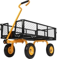 VIVOHOME Heavy Duty 550 Lbs Capacity Mesh Steel Garden Cart Folding Utility Wagon with Removable Sides (Black)