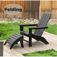 Garpans Folding Adirondack Chair with Ottoman HDPE All Weather Outdoor Foldable Adirondack Patio Chair with Footrest for Outside Pool Garden Deck Front Porch Fire Pit