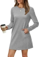 WIHOLL Dresses for Women Long Sleeve Casual Loose Fit Fall Fashion Crewneck Mini Dress with Pockets