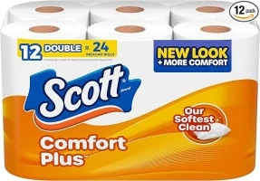 Scott ComfortPlus Toilet Paper, 12 Double Rolls, 231 Sheets per Roll, Septic-Safe, 1-Ply Toilet Tissue