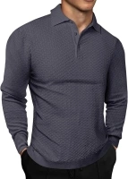 JMIERR Mens Knit Polo Shirts Casual Button Down Long Sleeve Textured Dress Shirts Classic Lightweight Pullover Sweater