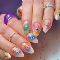 Almond Press On Nails Short Nails Press Ons Acrylic Press On Nails False Nails with Designs Stick On Nails 24PCS Glue On Nails