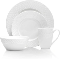 Mikasa Trellis Bone China 16 Piece Dinnerware Set, Service for 4, White