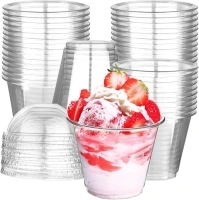 9 oz 50 Count Clear Plastic Cups, Ice Cream Cups with Dome Lids,PET Plastic Disposable Drinking Cups, Transparent Party Cups Perfect for Picnic, BBQ,Party, Travel and Events