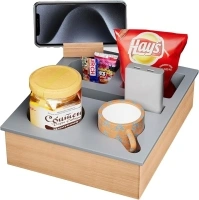 Couch Cup Holder Tray, Soft Silicone and Wood Construction Couch Caddy Tray, Couch Caddy with Rotatable Phone Holder, Waterproof Anti-Spill Sofa Cup Holder for Snacks Beverage Remote (Gray)