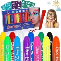 MOEMOE BABY Face Paint Sticks with Stencils 12 Colors Twistable Face Painting Crayons for Sensitive Skin