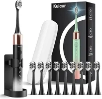 Sonic Electric Toothbrush for Adults and Kids, Comes with 10 Brush Heads & Travel Case,15 Modes with 2 Minutes Built in Smart Timer, One Charge for 90 Days, 42,000 VPM Motor