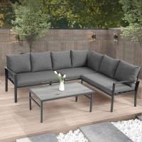 BIADNBZ 4-Piece Patio Sofa Set with Coffee Table and Water Resistant Thick Cushions, All-Weather Metal Frame Outdoor Furniture Conversation L-Shaped Couch for Front Porch Backyard Deck, Dark Gray