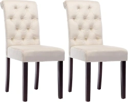 Tufted Dining Chairs Velvet Upholstered Dining Room Chairs Modern Wood Dining Table Side Chairs for Home Kitchen Dinning Room, Set of 2 (Cream)