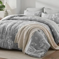 Newspin King Comforter Set Grey - 7 Pieces Floral Bed in a Bag King, Reversible Lightweight Bed Set for All Season, Bedding Comforter Set with Flowers Printed Comforter, Sheets, Pillowcases & Shams