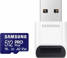 SAMSUNG PRO Plus microSD Memory Card + Reader, 512GB MicroSDXC, Up to 180 MB/s, Full HD & 4K UHD, UHS-I, C10, U3, V30, A2 for Android Phones, Tablets, GoPRO, DJI Drone, MB-MD512SB/AM, 2023