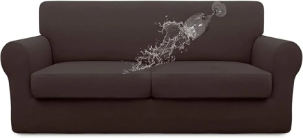 Easy-Going 100% Dual Waterproof Oversized Loveseat Cover Stretch Soft Couch Cover for Dogs, Sofa Slipcover for 2 Separate Cushion Couch Leakproof Furniture Protector for Kids, Pets Chocolate