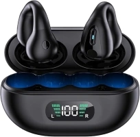 Open Ear Bone Conduction Earbuds, Wireless Earbuds with LED Display Charging Case, IPX7 Waterproof, Sport Earbuds, Bluetooth 5.3 Clip-on Earphones for Cycling, Driving, Running