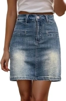 AiMgFUN Jean Skirt for Women Denim Skirt with Pockets Mid-High Waist Stretchy Bodycon Mini-Skirt