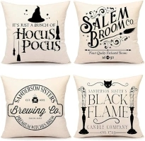 Halloween Outdoor Pillow Covers, 18 x 18 inch Set of 4 Waterproof Throw Pillow Cases, Fall Cushion Decor for Home Outside Patio Front Porch House Farmhouse 2024(Style A)