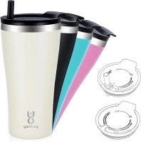 Tumbler with Lid and Straw, 20 oz Travel Coffee Mug with 2-In-1 Lid, Spill Proof Tumbler with Straw, Stainless Steel Vacuum Iced Coffee Tumbler, Insulated Thermal Cup For Hot Cold Drinks(Cream)