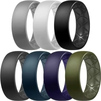 Egnaro Silicone Ring Men, Inner Arc Ergonomic Breathable Design Mens Rubber Wedding Band with Half Sizes, 7 Rings / 4 Rings / 1 Ring Engagement Bands Promise Rings, 8mm Wide - 2.5mm Thick