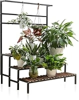 3 Tier Hanging Plant Stand Ladder Plant Shelf, Tall Plant Stand Outdoor Indoor Steel-Wood Plant Shelves Metal Frame, Suitable for Terrace Garden Corner Balcony, Living Room Storage