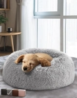 Calming Donut Dog and Cat Bed - 20 inch Waterproof, Zipper Cover, Plush Polyester, Soothing Support for Muscle Pain, Machine Washable, Cuddling Design for Sound Sleep, Small Pet Bed(Gray)