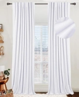 100% Blackout Shield Linen Blackout Curtains for Bedroom 120 Inches Long,Back Tab/Rod Pocket Living Room Drapes,Thermal Insulated Textured Blackout Curtains 2 Panels Set,50" W x 120" L,Bright White