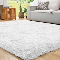 ROCYJULIN Area Rug 6x9 for Living Room, 6x9 Area Rugs for Bedroom, Non-Slip Carpet for Dorm Room, Fluffy Shag Rug for Playroom, Fuzzy Rug for Kids Room, Pure White