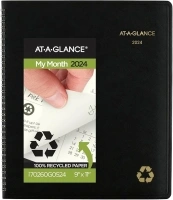 AT-A-GLANCE 2024 Monthly Planner, 9" x 11", Large, Spiral Bound, Recycled, Monthly Tabs, Faux Leather, Black (70260G0524)