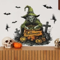 Halloween Wall Stickers Bat Pumpkin Skull Halloween Wall Decals DIY Removable Wall Decal for Bedroom Kids Window Living Room Office Nursery Halloween Party Decor (Bat)