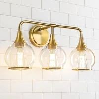 Gold Bathroom Vanity Light 3-Lights Bathroom Light Fixtures Over Mirror with Clear Glass Shade 22.4 inch Wall Sconce Lighting Bath(Exclude E26 Bulb)