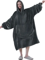 Easy-Going Oversized Flannel Wearable Blanket Hoodie for Adults, One Size Fits All