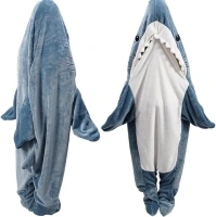 DDMY Shark Blanket Halloween Blanket, XXL Size Flannel Shark Onesie Wearable Blanket for Adult, Cartoon Shark Blanket Hoodie Onesie Sleeping Bag Funny Throw Blankets Christmas Blanket Shark Costume