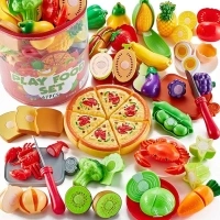 67Pc Pretend Play Food Sets for Kids Kitchen, Pizza Toy Food & Cutting Fake Food - Fruits & Vegetables, Play Kitchen Toys Accessories, Pretend Food Toys for Toddlers Boys Girls Birthday Gift