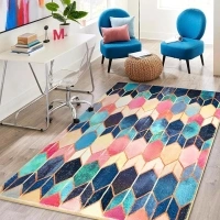 Colorful Geometric Rug 4x6 Retro Funky Washable Area Rugs for Living Room Bedroom Kitchen Entryway Dorm Aesthetic, Thin Retro Modern Abstract Cube Accent Floor Carpet