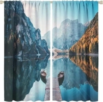 Lake Deocr Curtain, Nature Mountain Forest Scenic Beautiful Lake Boat Landscapes Home Decor Windows Rod Pocket Curtains for Kitchen Bedroom Livingroom Office Drapes 42x45in