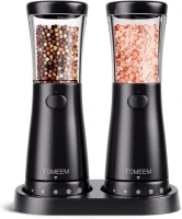 Electric Salt and Pepper Grinder Set with Storage Base, Stainless Steel Rechargeable Salt and Pepper Grinder Set with 4.5 oz Large Capacity, 1.8" Wide Mouth, Adjustable Coarseness, Ideal for Kitchen