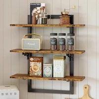 Bestier Floating Shelves for Wall, 24 inch Kitchen Shelves Wall Mounted, 3 Tier Coffee Bar Shelf with Foldable Brackets, Industrial Display Shelf for Bathroom, Living Room, Rustic Brown