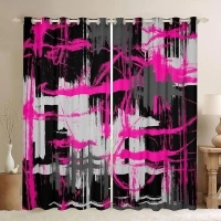 Feelyou Hot Pink Black Grey Curtains for Bedroom Living Room (2 Panels, 38 x 54 Inch) Kids Abstract Art Blackout Curtains Modern Striped Art Darkening Dreapes Geometric Window Treatments