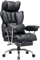 Efomao Desk Office Chair 400LBS, Big and Tall Office Chair, PU Leather Computer Chair, Executive Office Chair with Leg Rest and Lumbar Support, Black Office Chair