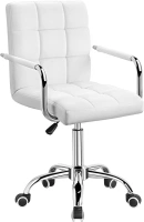 Furmax Mid-Back Office Task Chair Ribbed PU Leather Executive Modern Adjustable Home Desk Retro Comfortable Work Chair 360 Degree Swivel with Arms (White)