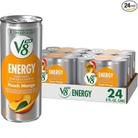 V8 +Energy Peach Mango Juice Energy Drink, 8 fl oz Can (24 Pack)