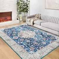 Washable Area Rugs 4x6 Vintage Rugs Blue Border Oriental Area Rug Non-Slip Area Rug Bohemian Accent Distressed Throw Rugs Floral Floor Carpet for Living Room Bedrooms Decor,4x6