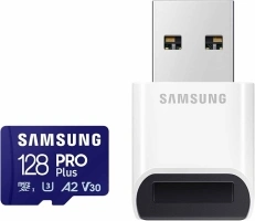 SAMSUNG PRO Plus microSD Memory Card + Reader, 128GB MicroSDXC, Up to 180 MB/s, Full HD & 4K UHD, UHS-I, C10, U3, V30, A2 for Android Phones, Tablets, GoPRO, DJI Drone, MB-MD128SB/AM, 2023