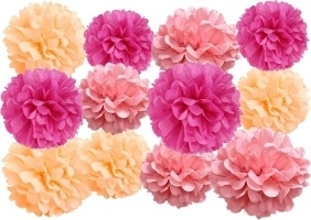 12 Pcs Paper Pom Poms Kit, Tissue Paper Flowers for Birthday, Wedding, Bachelorette, Baby Shower, Girl Nursery Decoration (Pink Mix)