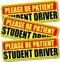 Student Driver Sticker Magnet for Car 3 Pack, Please Be Patient Student Driver Magnet, Magnetic New Driver Magnet for Car, New Drivers Vehicle Safety Sign, Yellow Large Bold Text 9 X 3.5 Inch