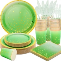 175 PCS Green Party Supplies Green Paper Plates Green Birthday Plates Serves 25 Guests Green Plates and Napkins for Christmas Holiday, Birthday, Picnic …