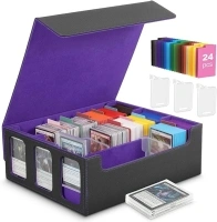 MoKo Card Storage Box for Trading Cards, 2500+ MTG Deck Box with 24 Colorful Dividers & 3 Card Supporters, Commander Card Deck Case with Display Window, Fits for Magic Game Cards, YugiOh, Black Purple