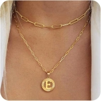 TOBENY Gold Initial Necklaces for Women，14K Gold Plated Dainty Layering Paperclip Chain Necklace Personalized Letter Pendant Hollow Capital Monogram A-Z Layered Coin choker Necklace for Women Trendy Jewelry Gifts